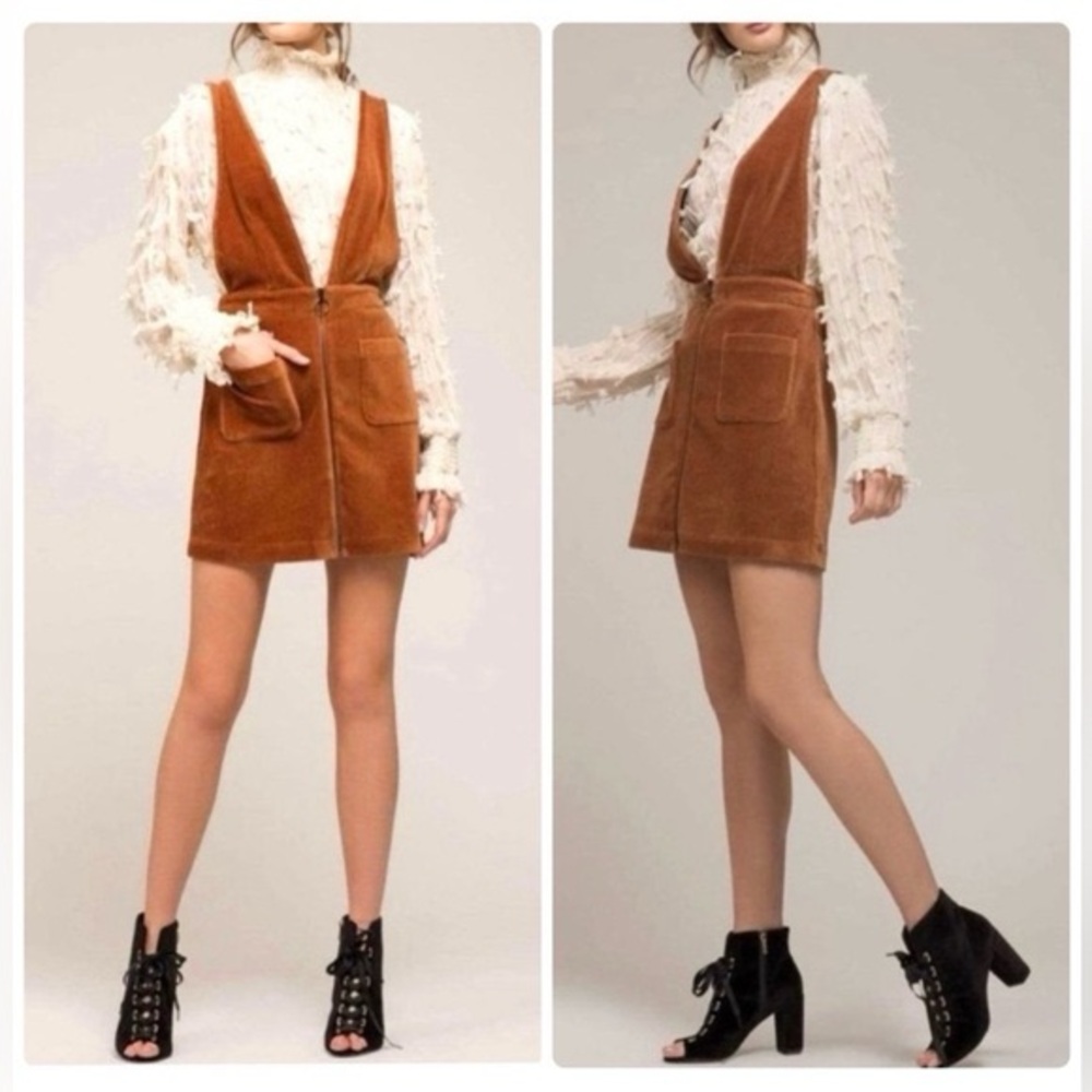 Moon River Brown Corduroy Pinafore Dress